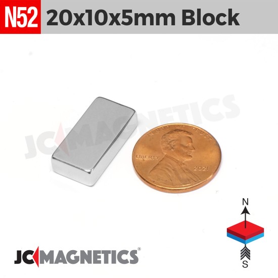 20mm x 10mm x 5mm N52 neodymium magnet blocks 25/32in x 25